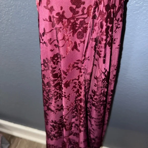 Burgundy Floral Velvet Burnout Slip Dress - Picture 3 of 4
